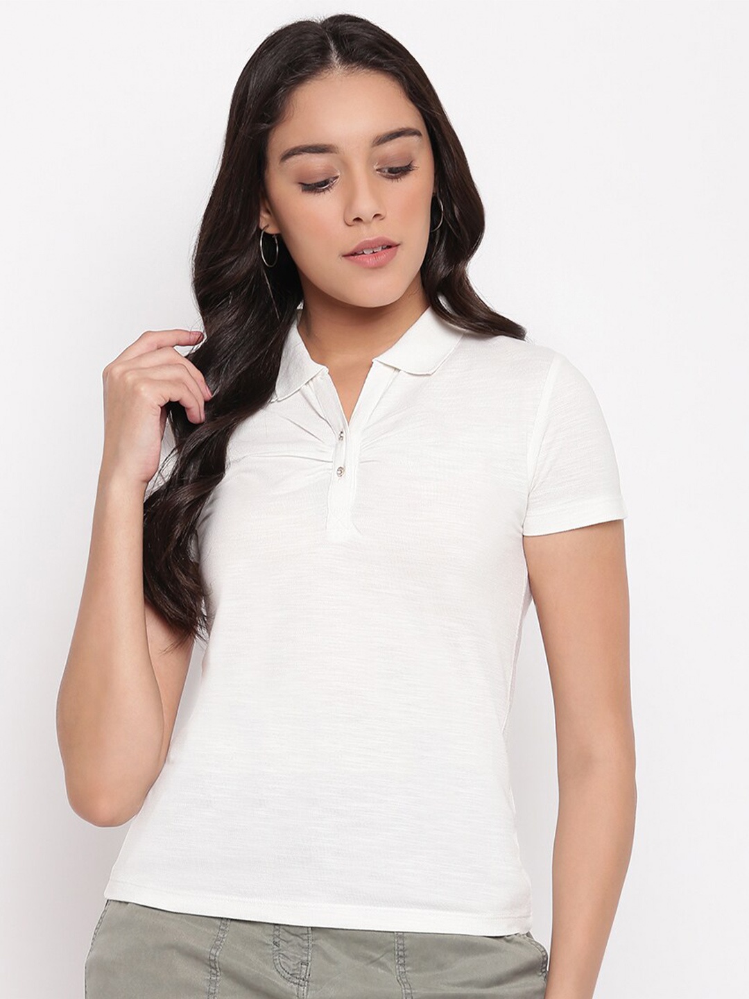 

Miss Grace Polo Collar Pure Cotton T-shirt, Off white