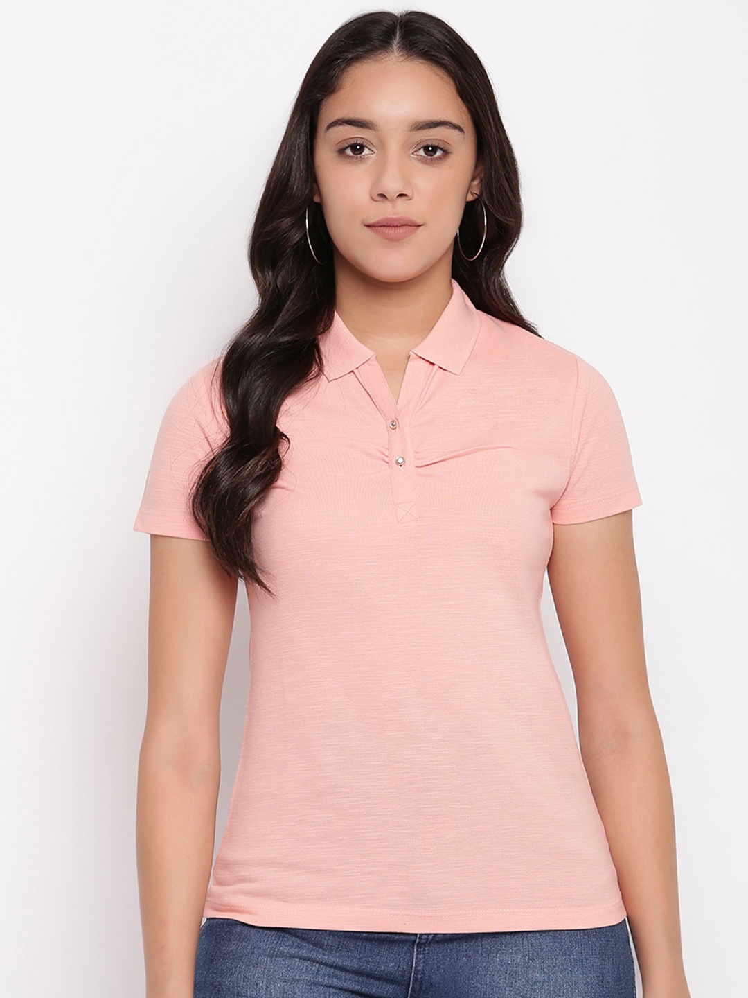 

Miss Grace Polo Collar Pure Cotton T-shirt, Peach