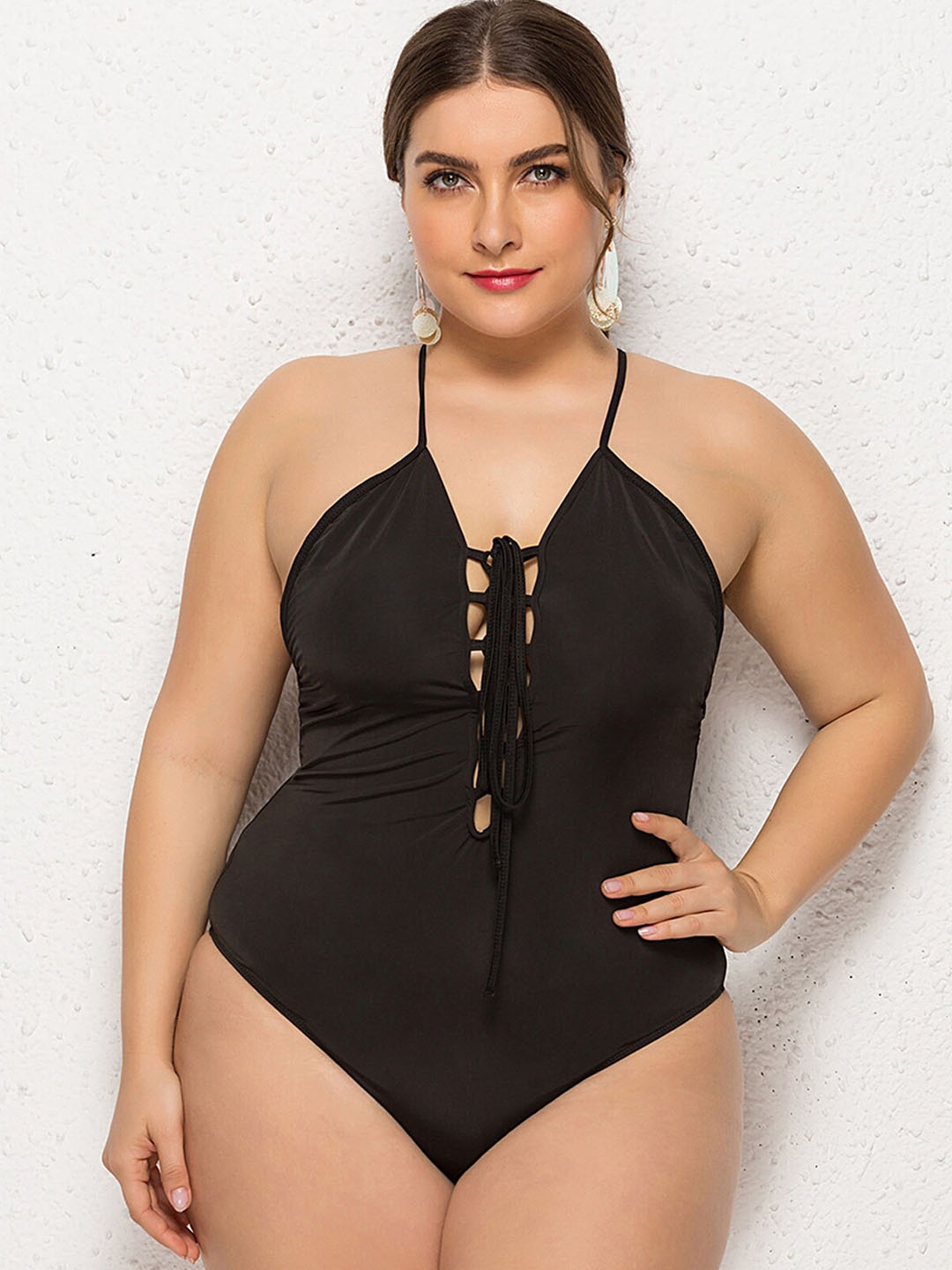 

LULU & SKY Plus Size Criss-Cross Back Swim Bodysuit, Black