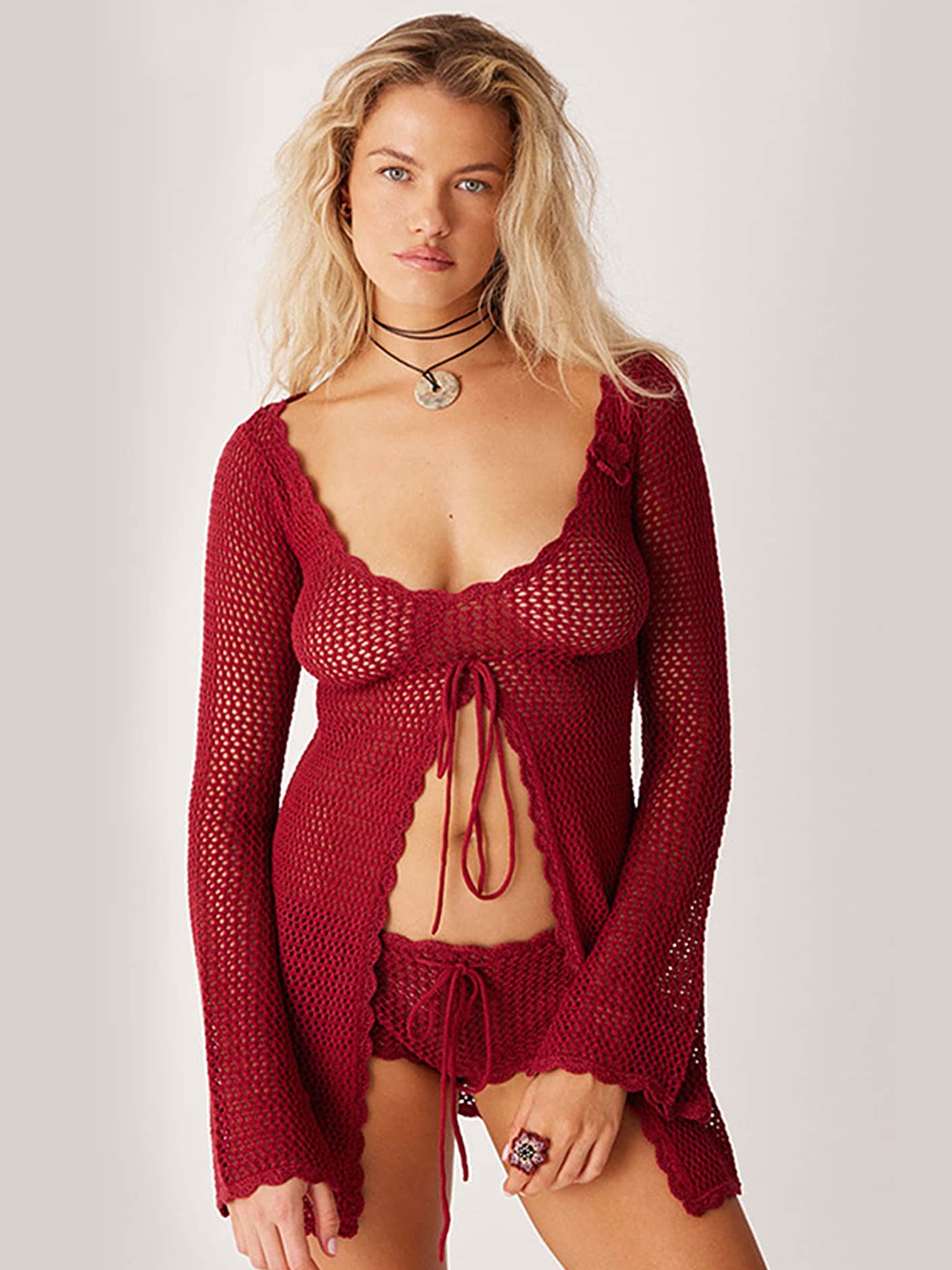 

LULU & SKY Self Designed Swimwear Cover Up Top, Red
