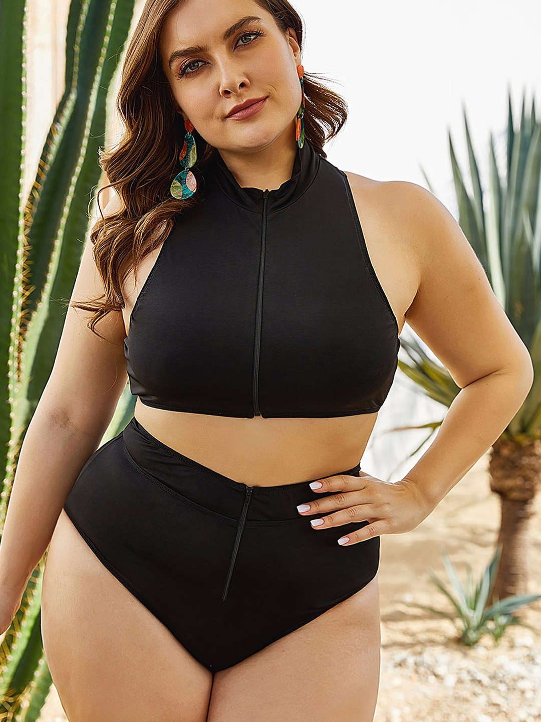 

LULU & SKY Plus Size Round-Neck Swim Bikini Set, Black