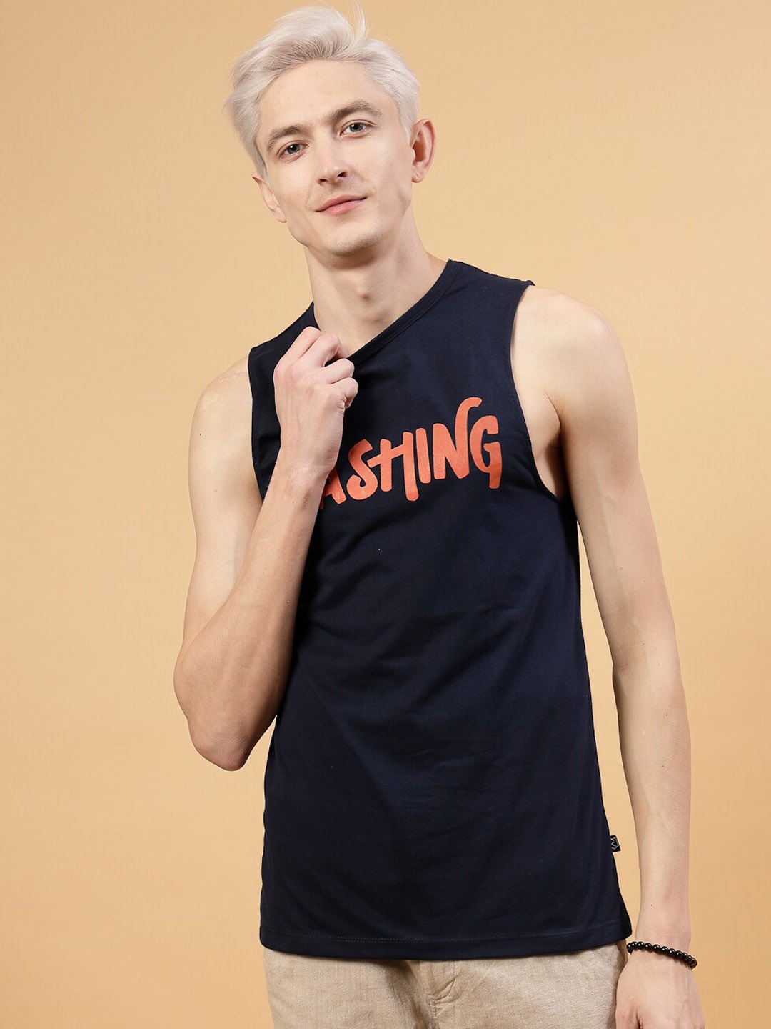 

Rigo Printed Cotton Slim Fit Sweat-Absorbing Innerwear Vests SD03241083, Navy blue