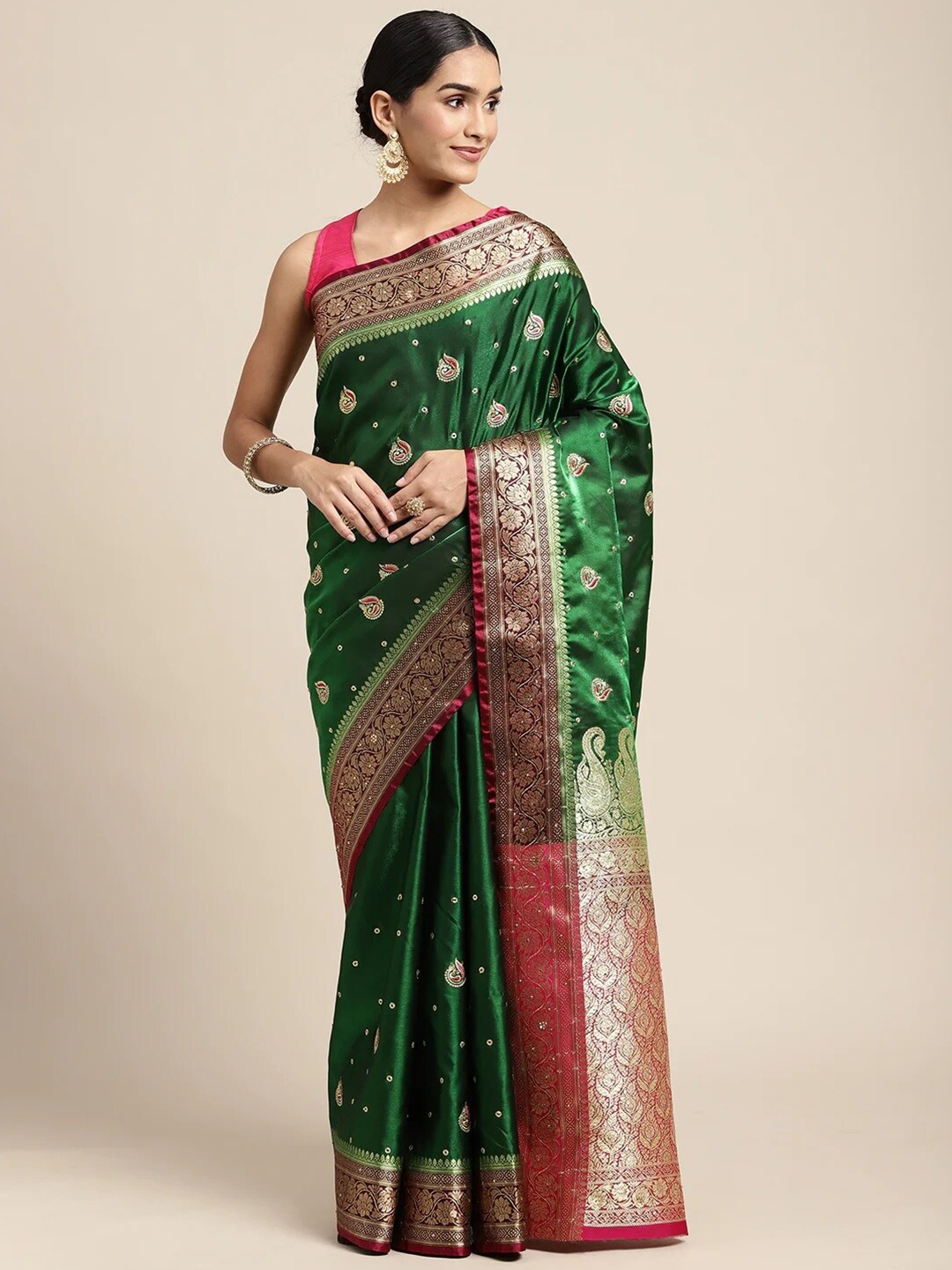 

RASVRITI Woven Design Zari Pure Silk Kanjeevaram Saree, Red