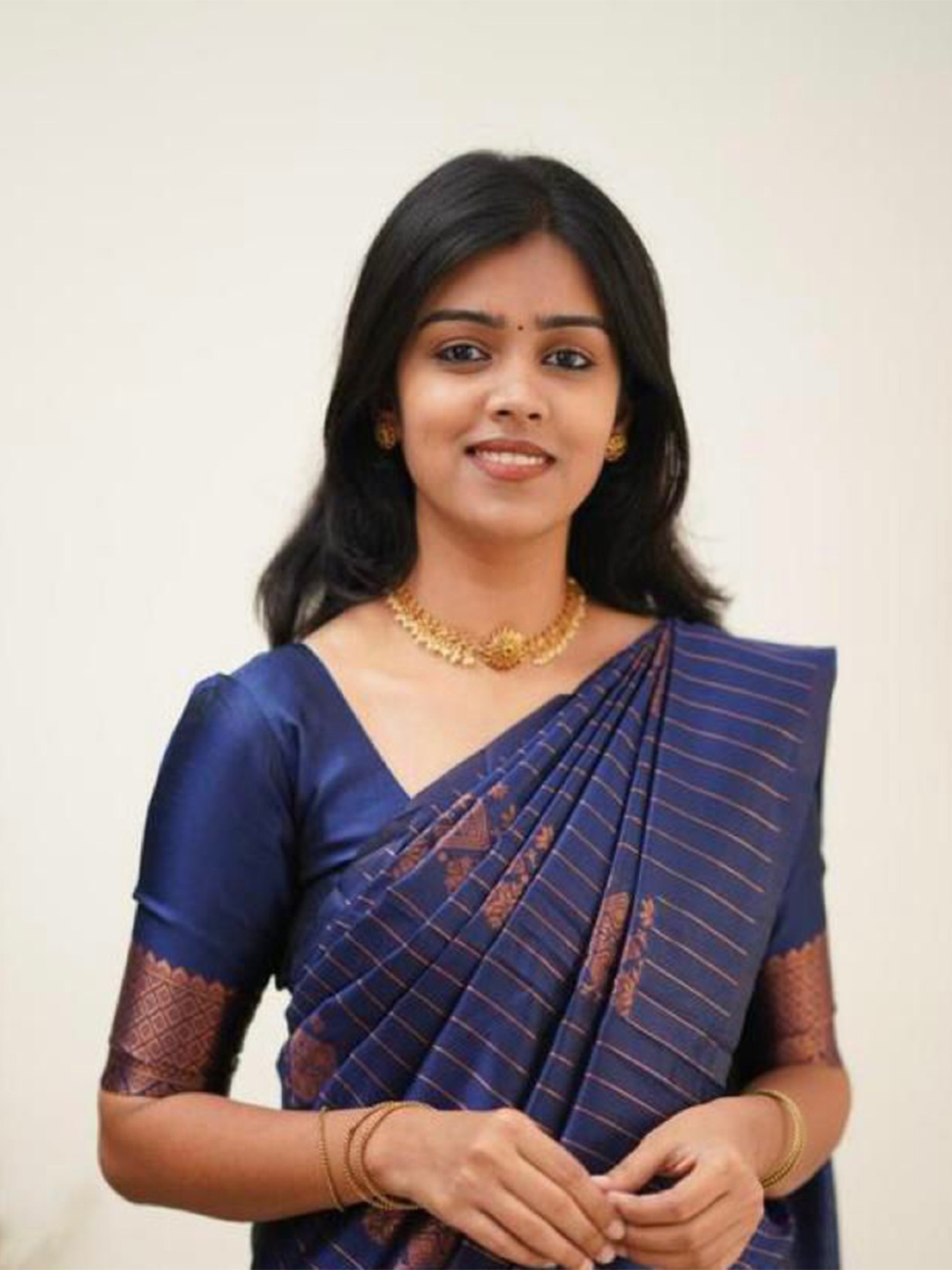 

RASVRITI Striped Woven Design Zari Pure Silk Kanjeevaram Saree, Blue
