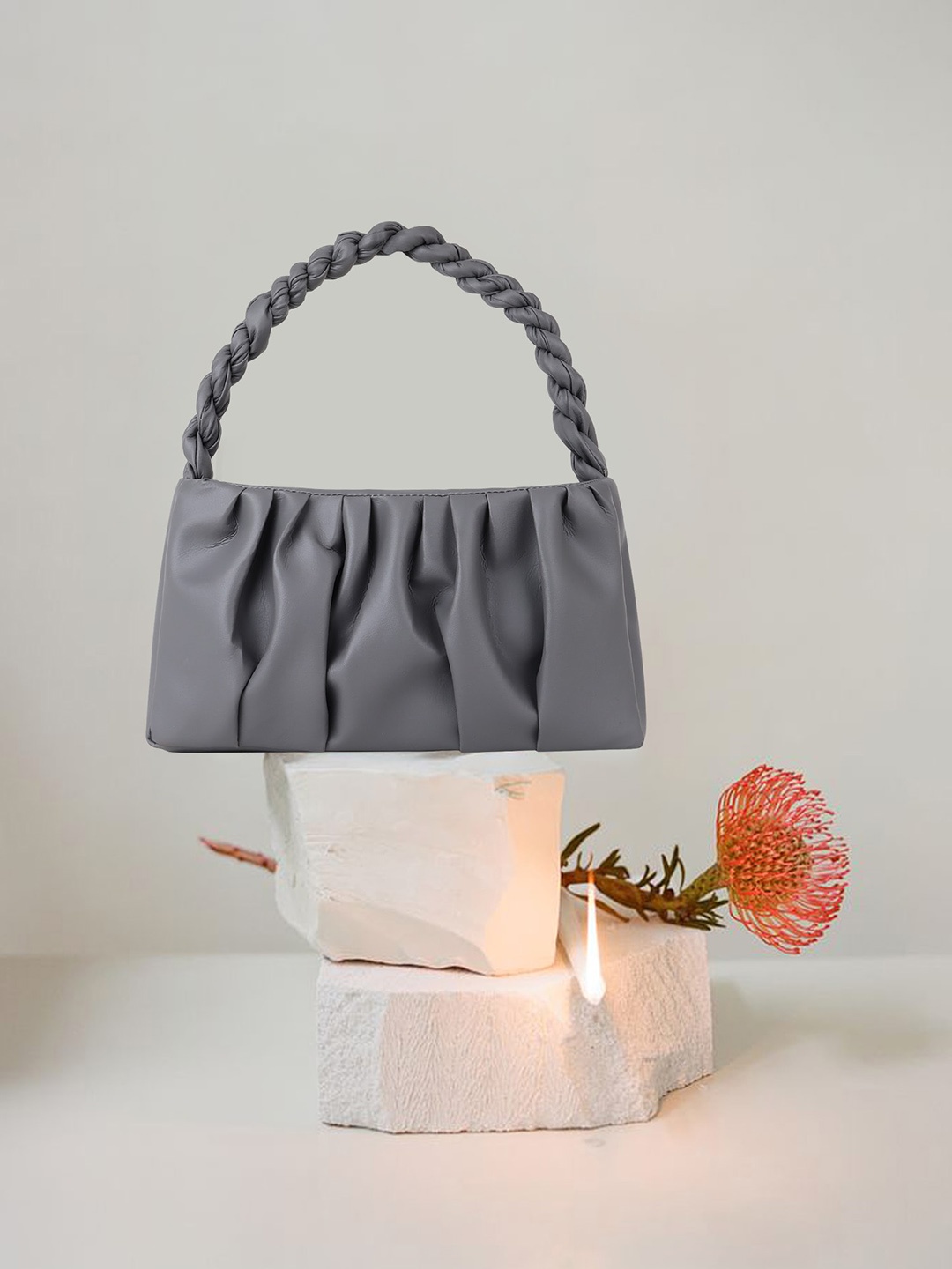 

OsaiZ Textured Structured Handheld Bag, Grey