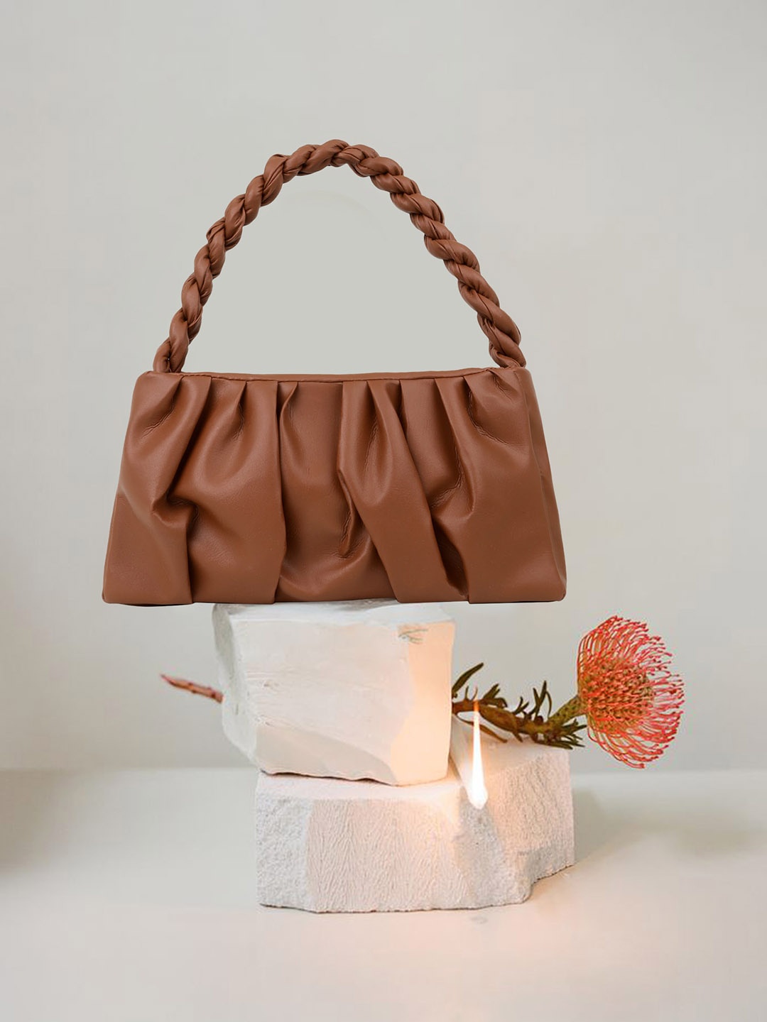 

OsaiZ PU Shopper Handheld Bag with Tasselled, Tan