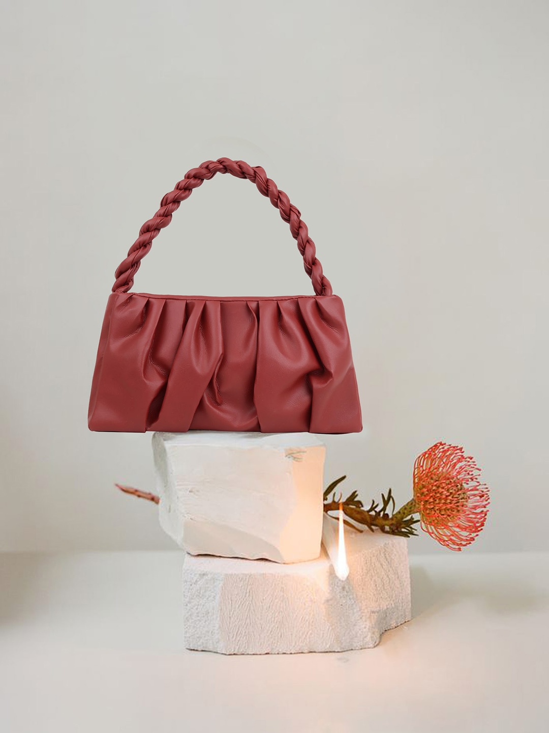 

OsaiZ PU Structured Handheld Bag with Tasselled, Red