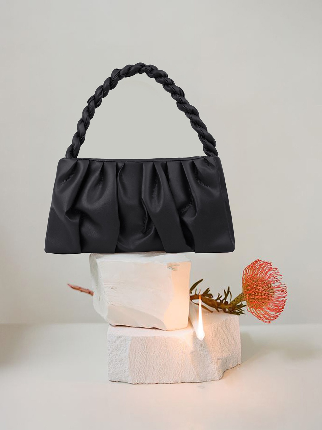 

OsaiZ PU Shopper Handheld Bag with Tasselled, Black