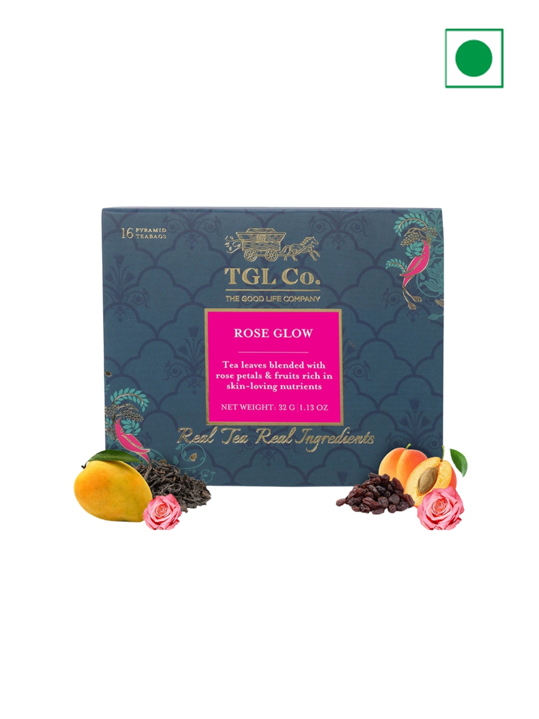 

TGL Co. Rose Glow Black Tea Bags- 100 Gm, Green