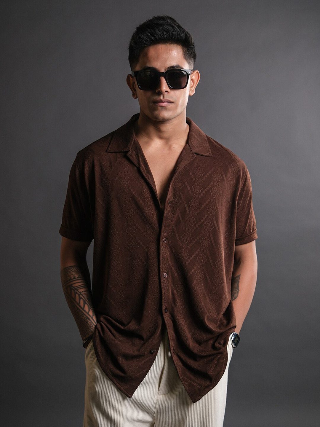 

Powerlook Men Opaque Casual Shirt, Brown