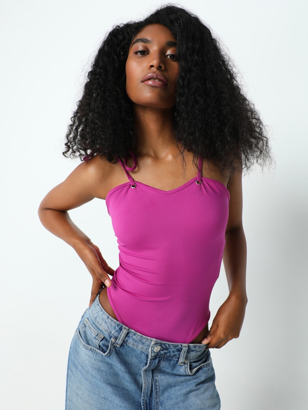 

DEBSTREET Shoulder Straps Bodysuit, Pink