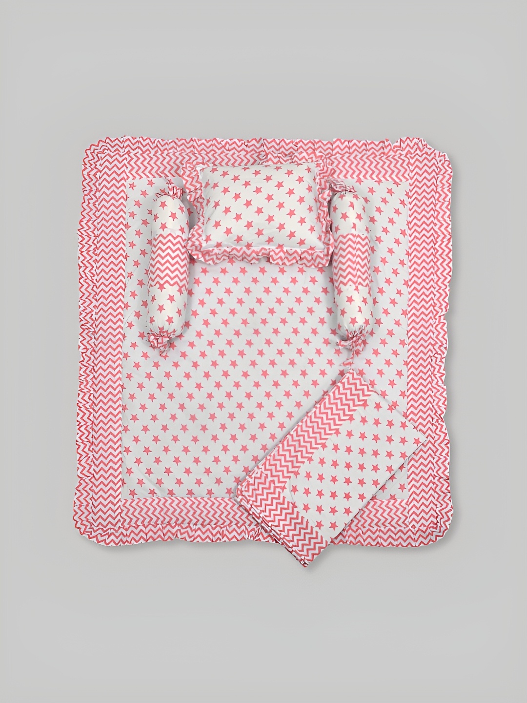 

Salona Bichona Pink & White Striped Cotton 4 Piece Single Superfine Bedding Set