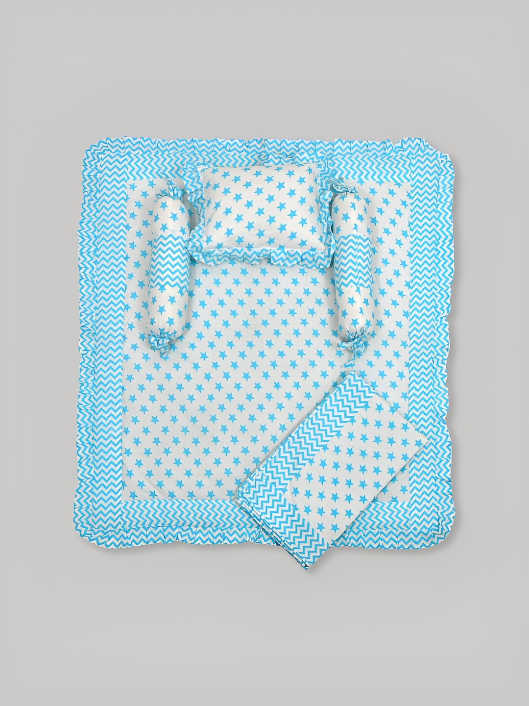 

Salona Bichona Blue & White Striped Cotton 4 Piece Single Superfine Bedding Set