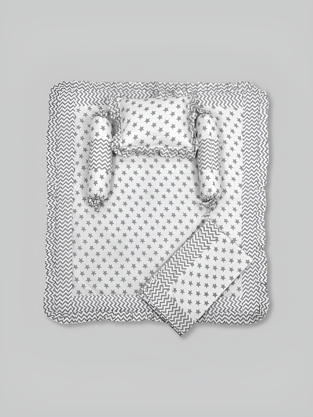 

Salona Bichona Grey & White Striped Cotton 4 Piece Single Superfine Bedding Set