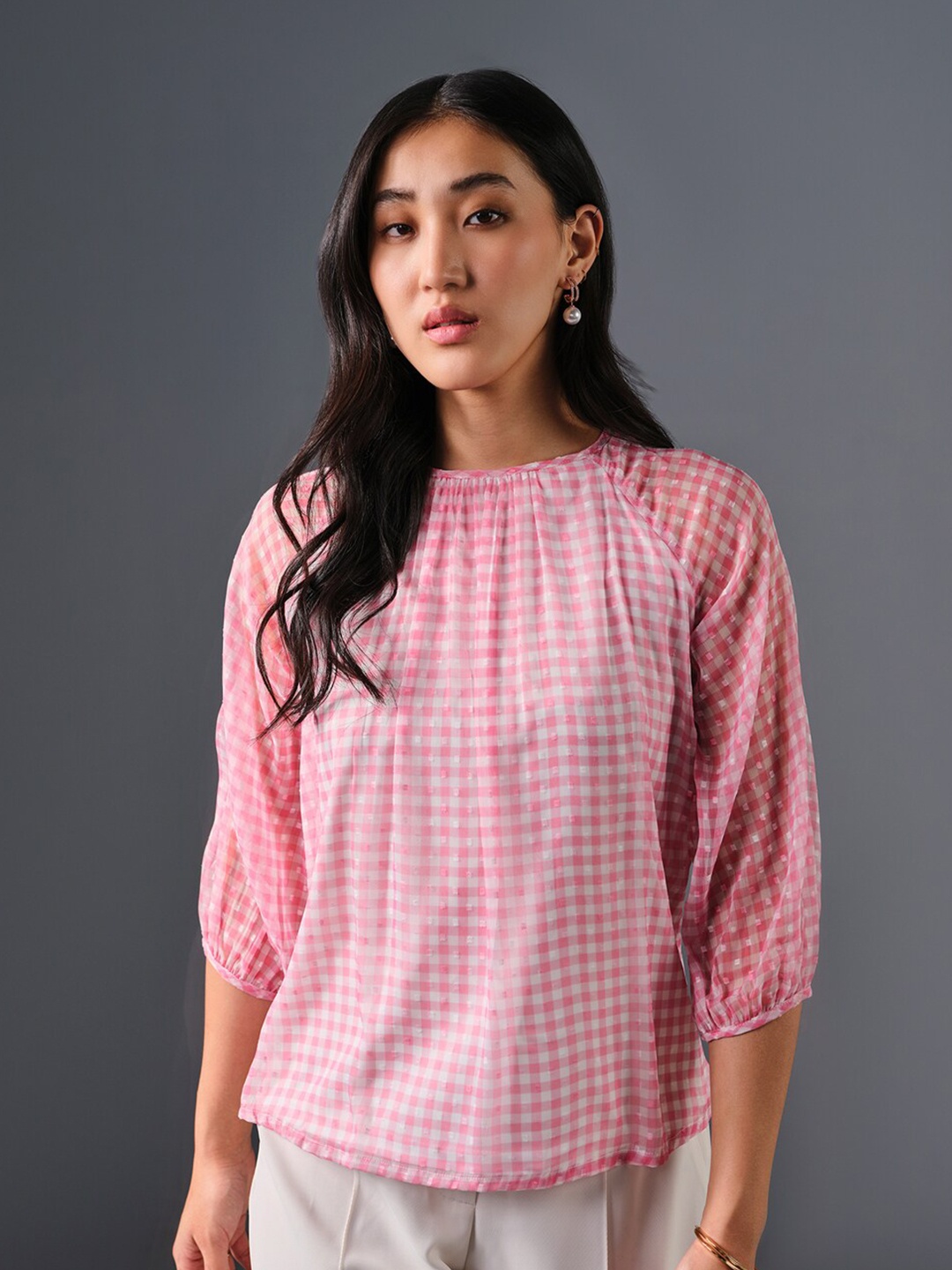

AND Checked Top, Pink
