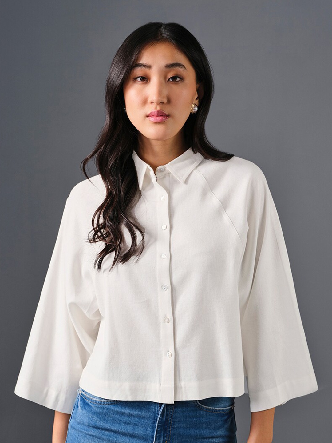 

AND Flared Sleeve Shirt Style Top, White