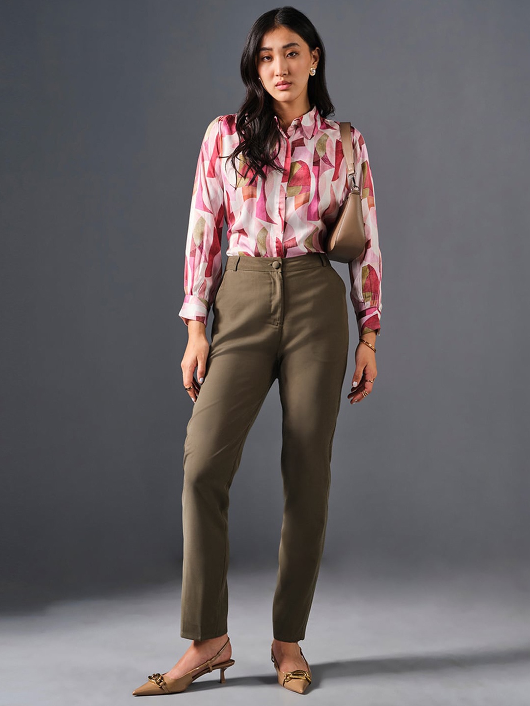 

AND Print Shirt Style Top, Pink