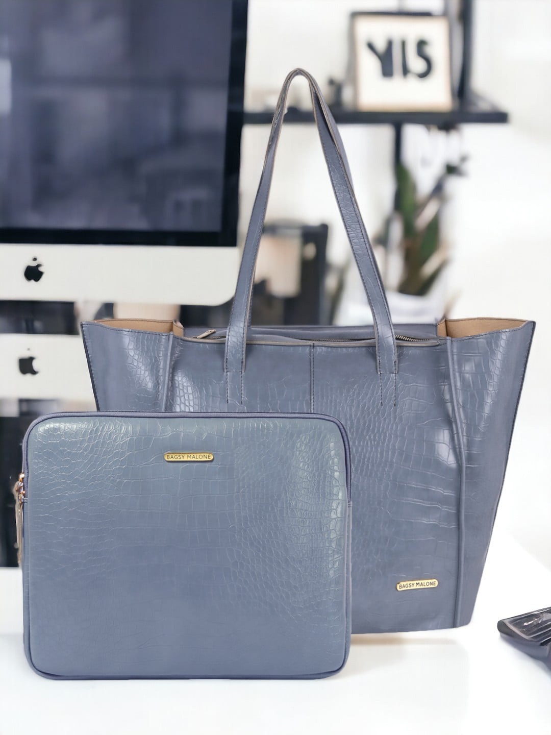 

Bagsy Malone Textured Shopper Tote Bag With Pouch, Grey