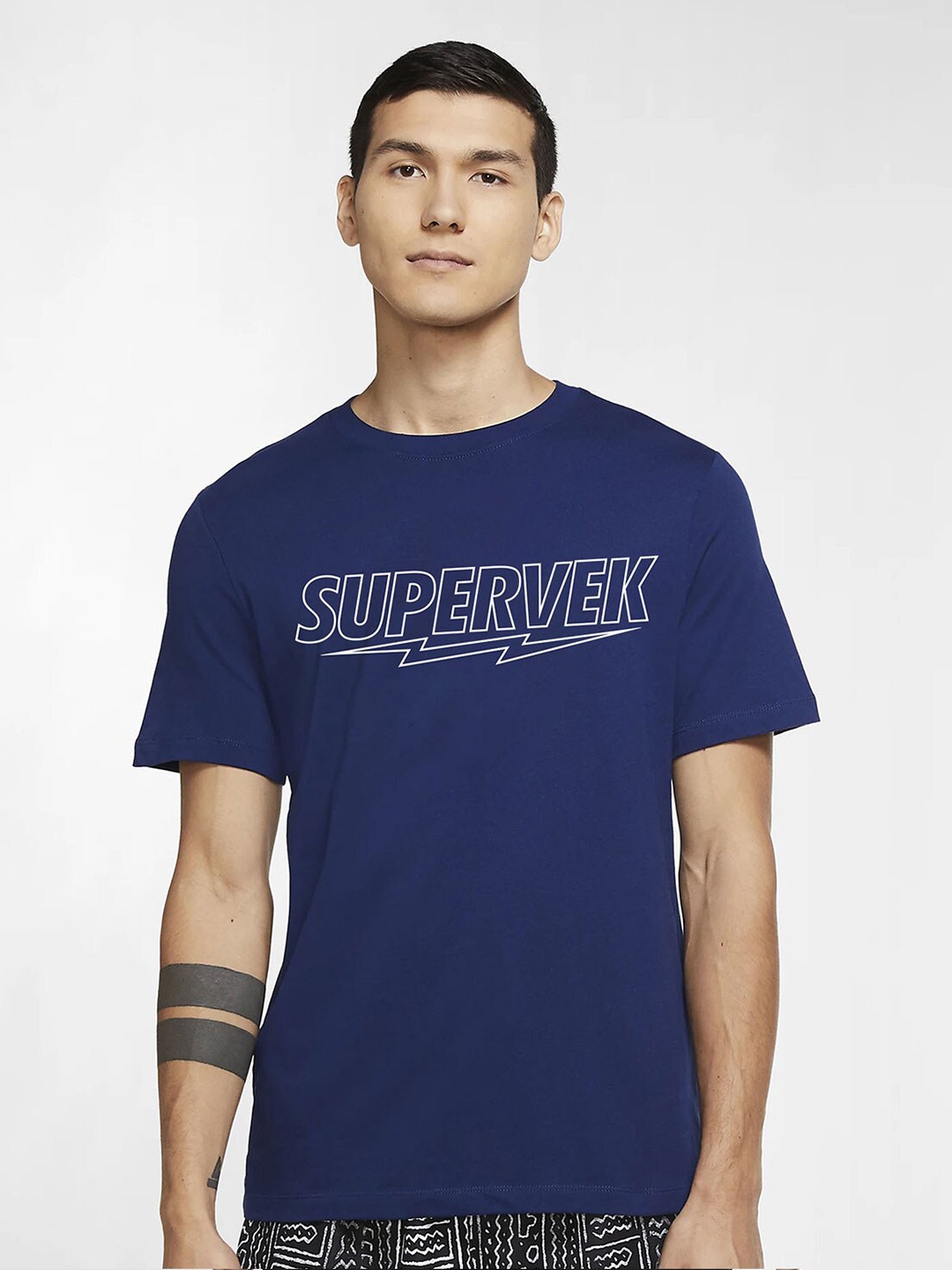 

SUPERVEK Unisex Typography Printed T-shirt, Navy blue