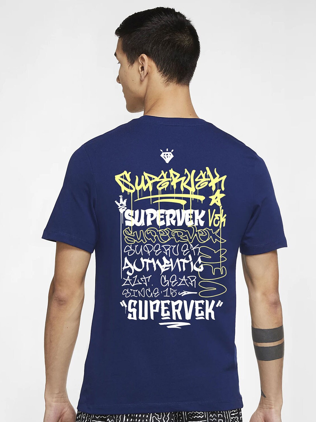 

SUPERVEK Unisex Typography Printed Pockets T-shirt, Navy blue