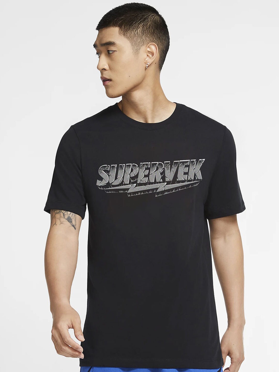

SUPERVEK Unisex Typography Printed Applique T-shirt, Black
