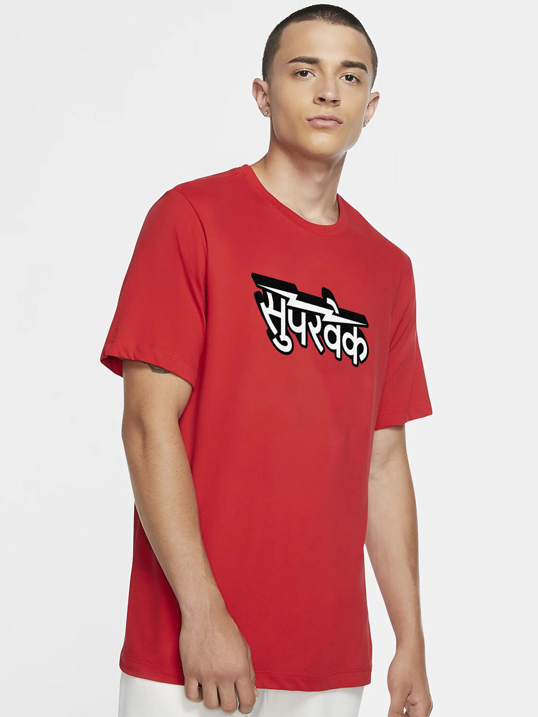 

SUPERVEK Unisex Typography Applique T-shirt, Red