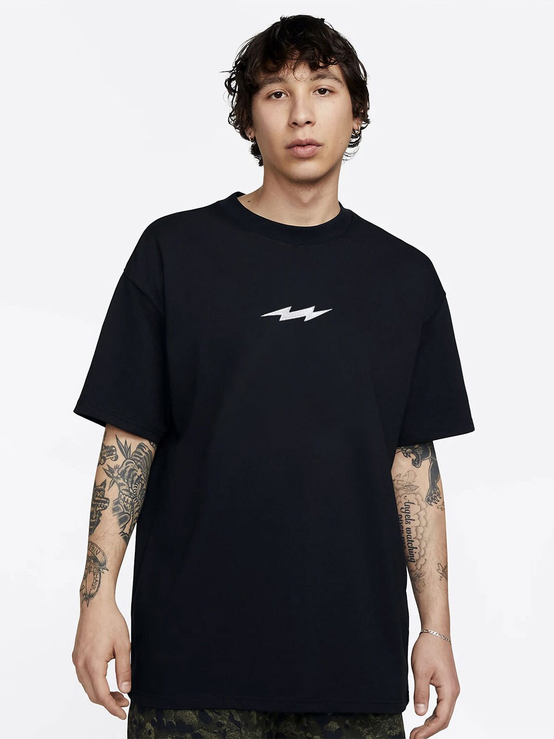 

SUPERVEK Unisex Printed Extended Sleeves Pockets T-shirt, Black