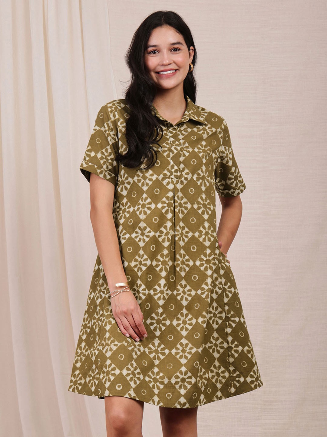 

Pink Fort Women A-Line Dress, Green