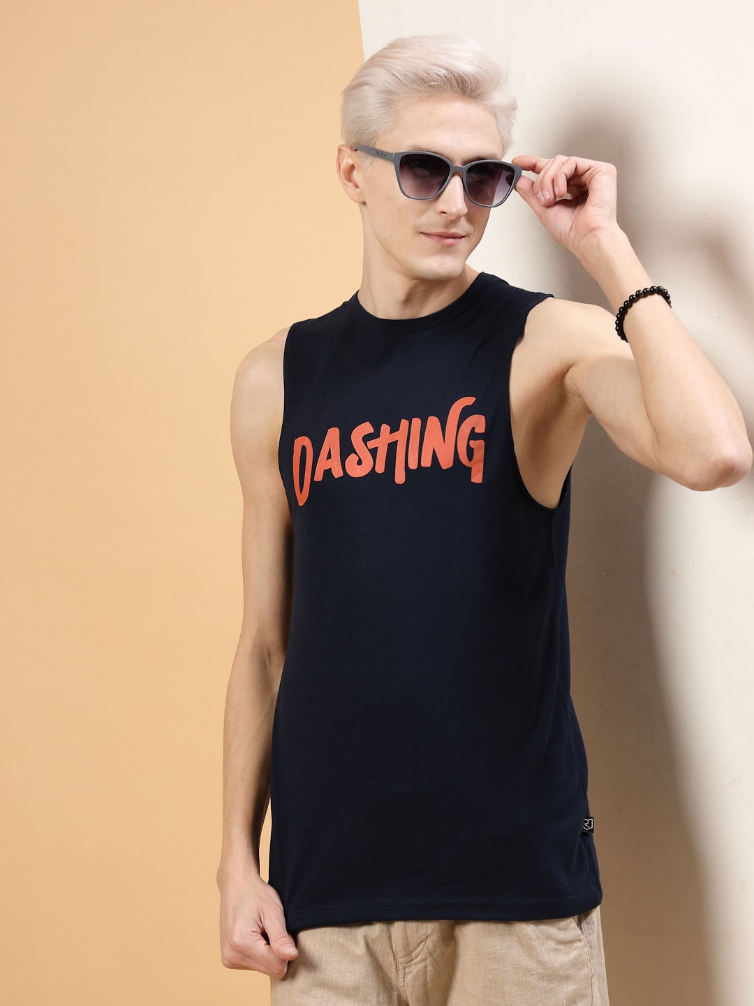 

Rigo Typography Printed Sleeveless Cotton Slim Fit Innerwear Vest SD03241083RL, Navy blue