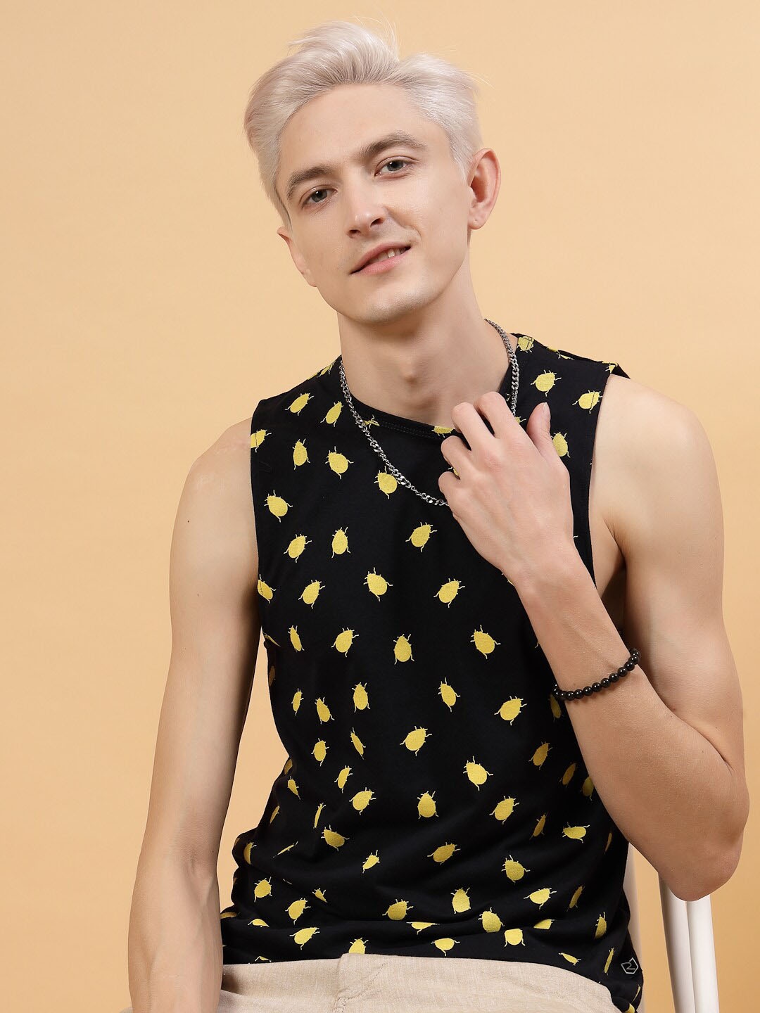 

Rigo Conversational Printed Sleeveless Cotton Slim Fit Innerwear Vest SD03241085RL, Navy blue