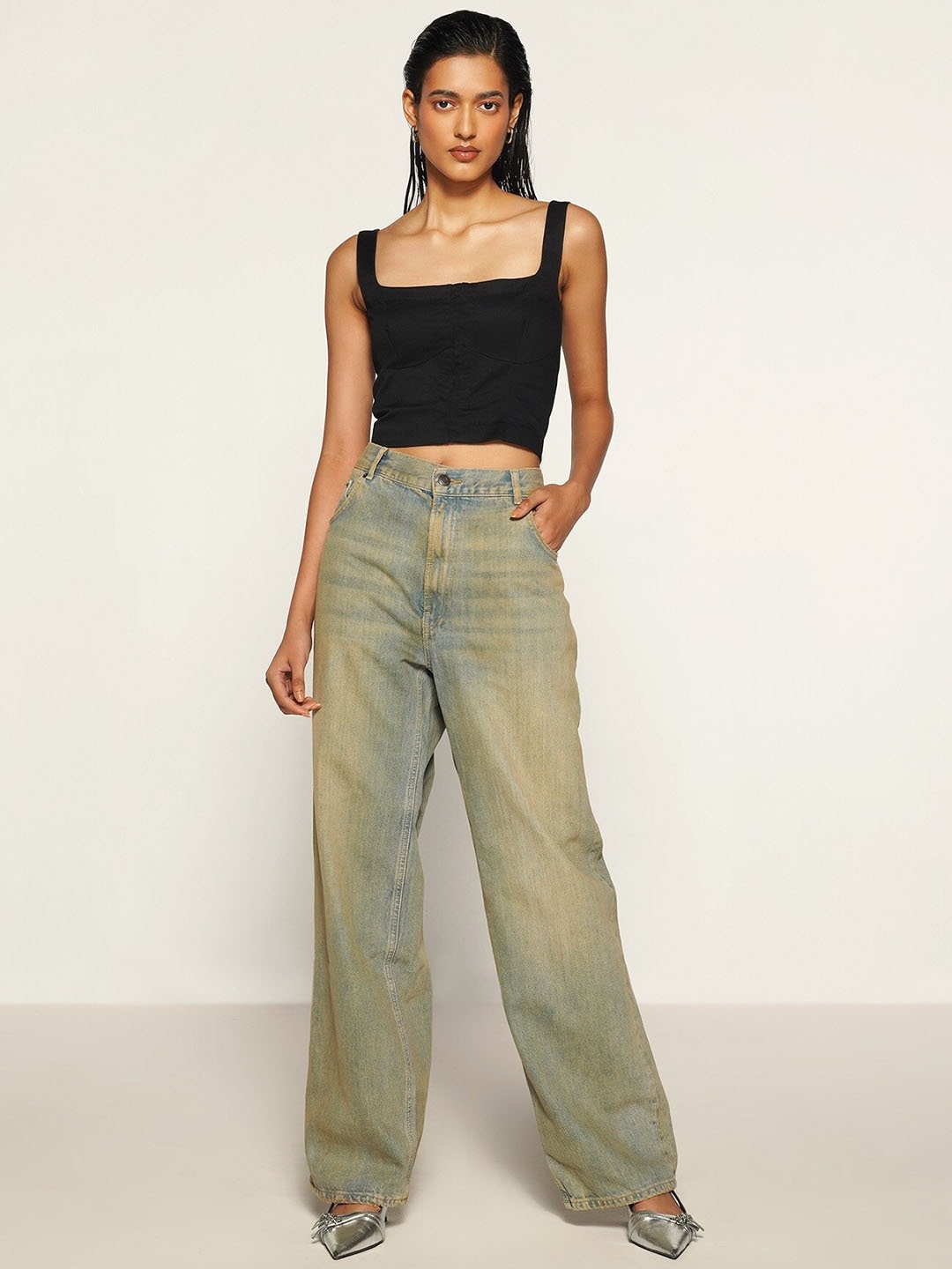 Shop Staple Cotton Crop Top, Black