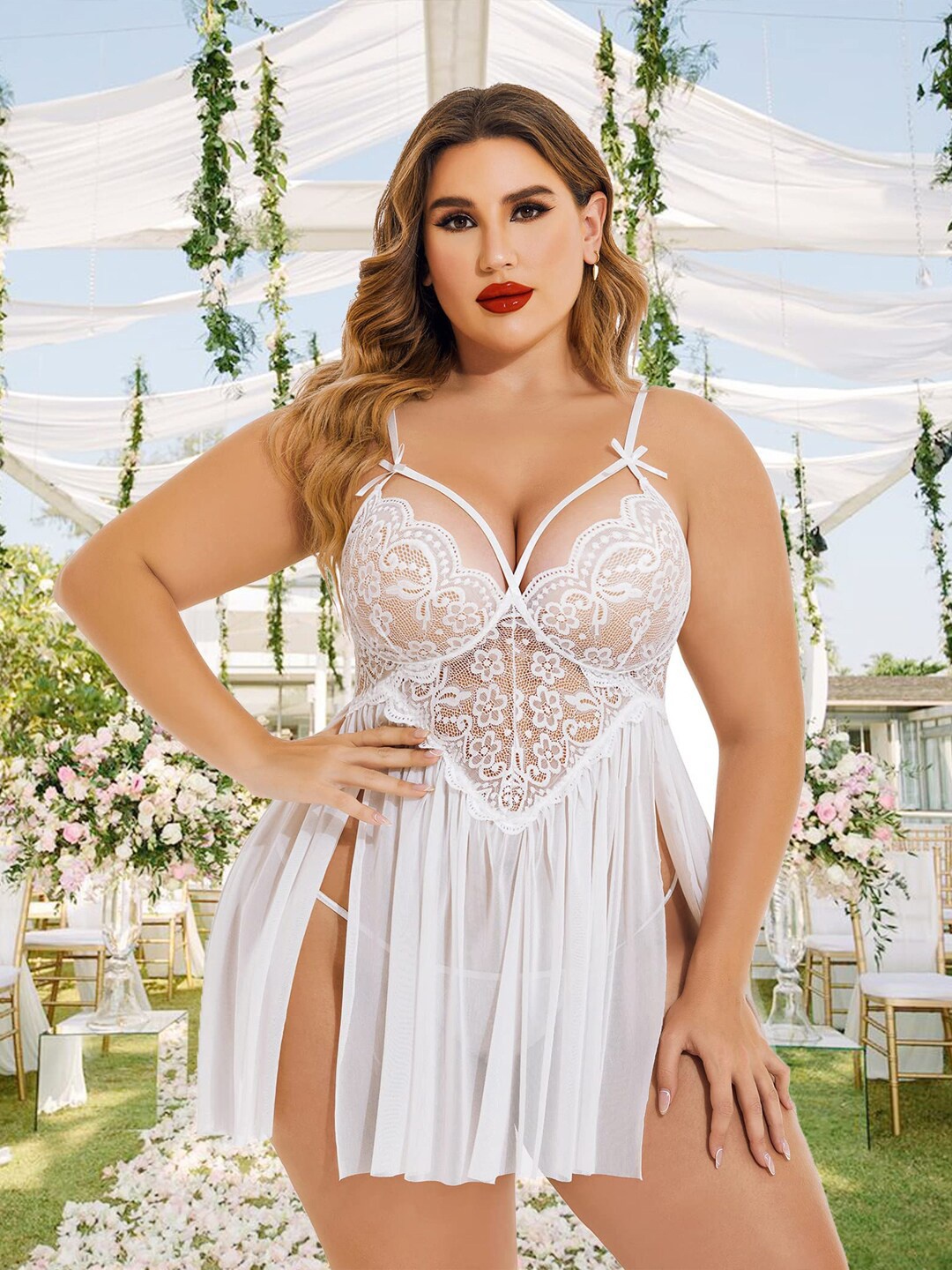 

Xivir Floral Knee Length Shoulder Straps Baby Doll, White