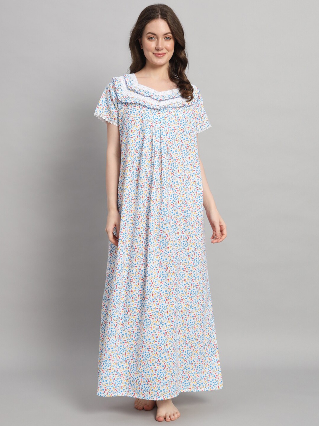 

SEPHANI Floral Printed Pure Cotton Maxi Nightdress, White