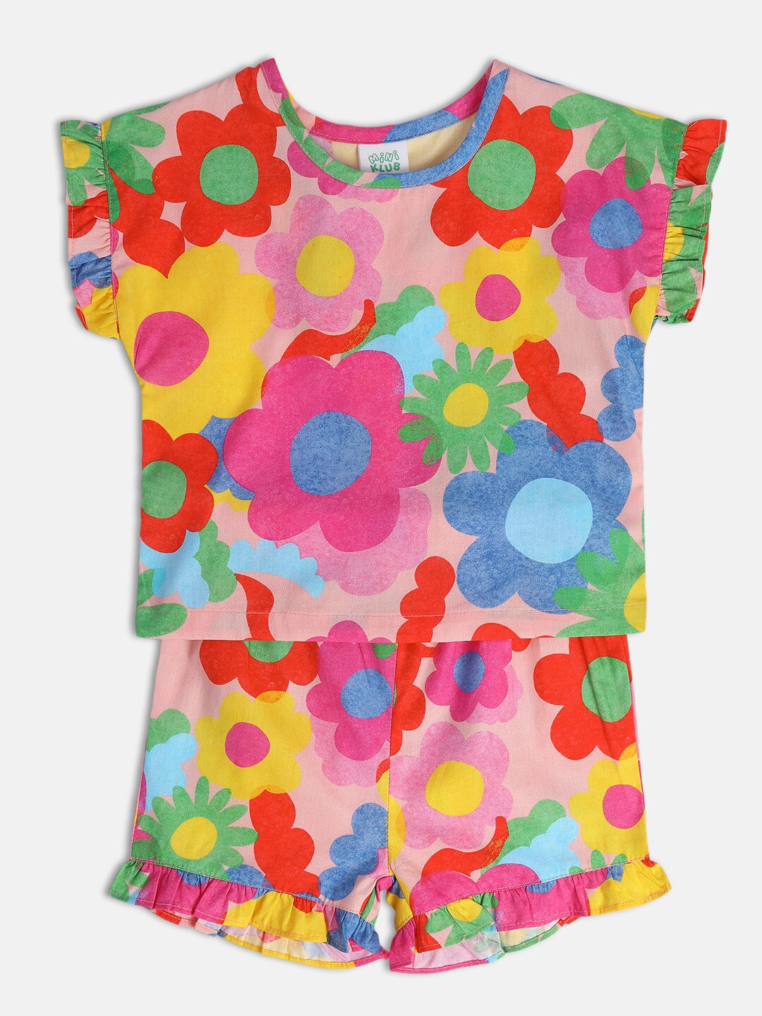 

MINI KLUB Girls Floral Printed Top with Shorts, Pink