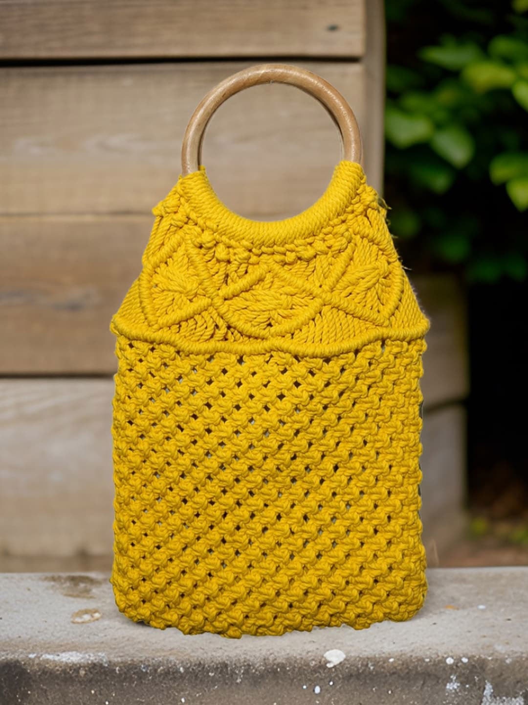 IMARS Textured Macrame Shopper Tote Bag, Yellow