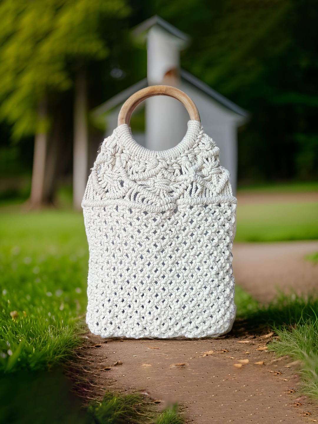 

IMARS Textured Macrame Shopper Tote Bag, White