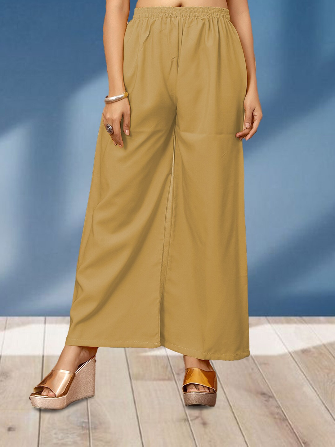 

N N ENTERPRISE Women Crepe Straight Palazzos, Cream