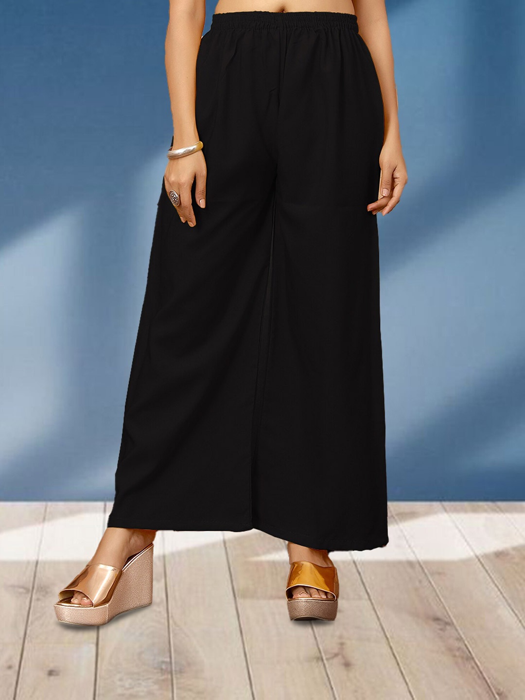 

N N ENTERPRISE Women Crepe Straight Palazzos, Black