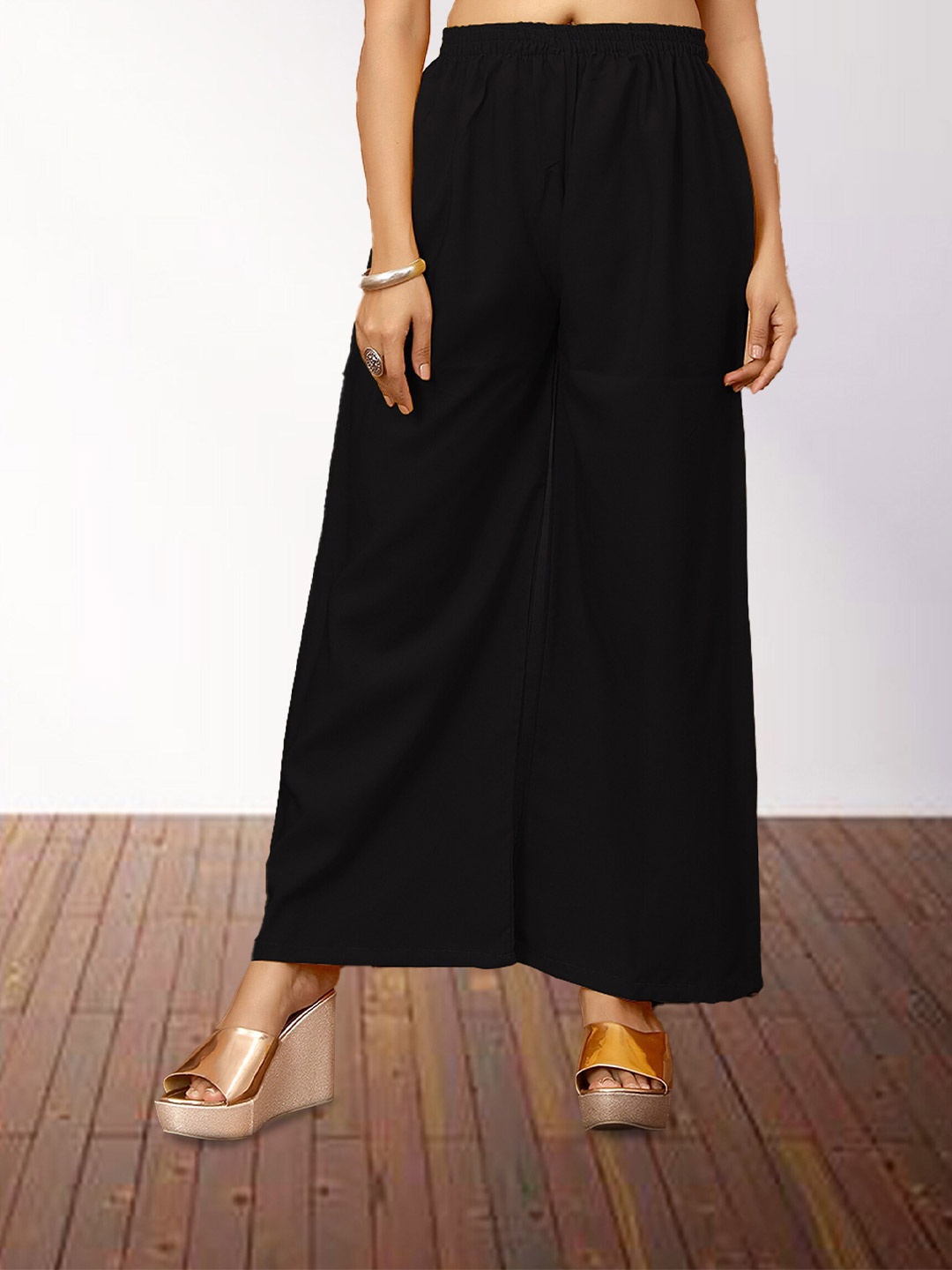 

N N ENTERPRISE Women Crepe Straight Palazzos, Black