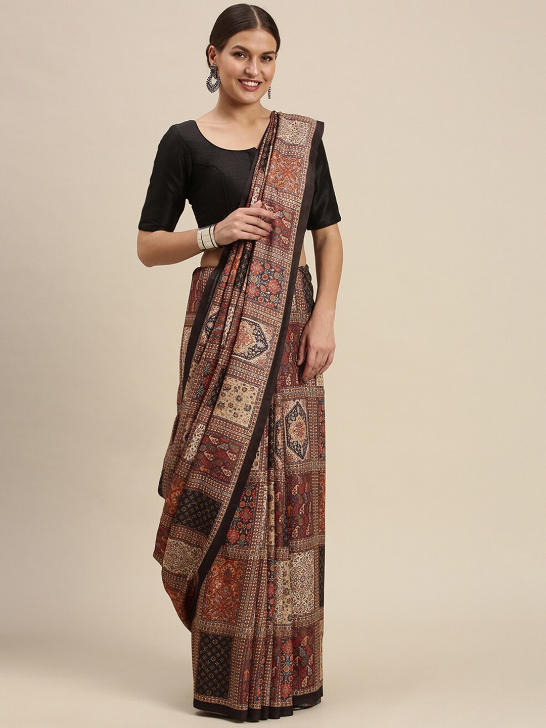 

Ishin Floral Printed Saree, Brown