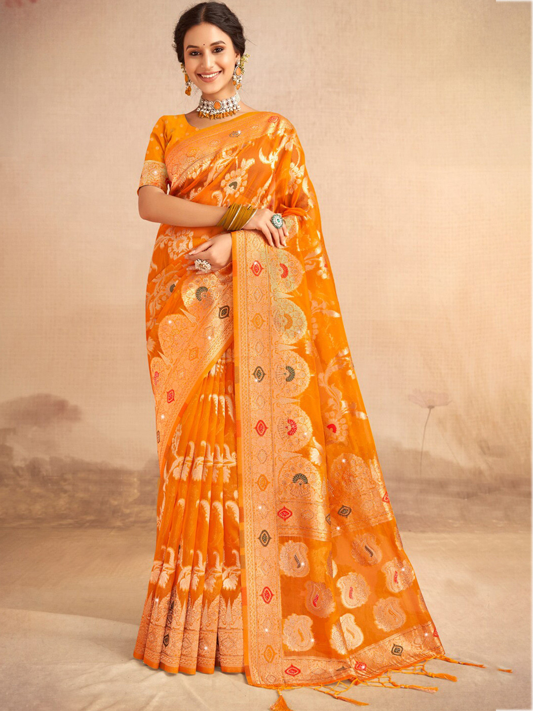 

Ishin Woven Design Zari Saree, Mustard