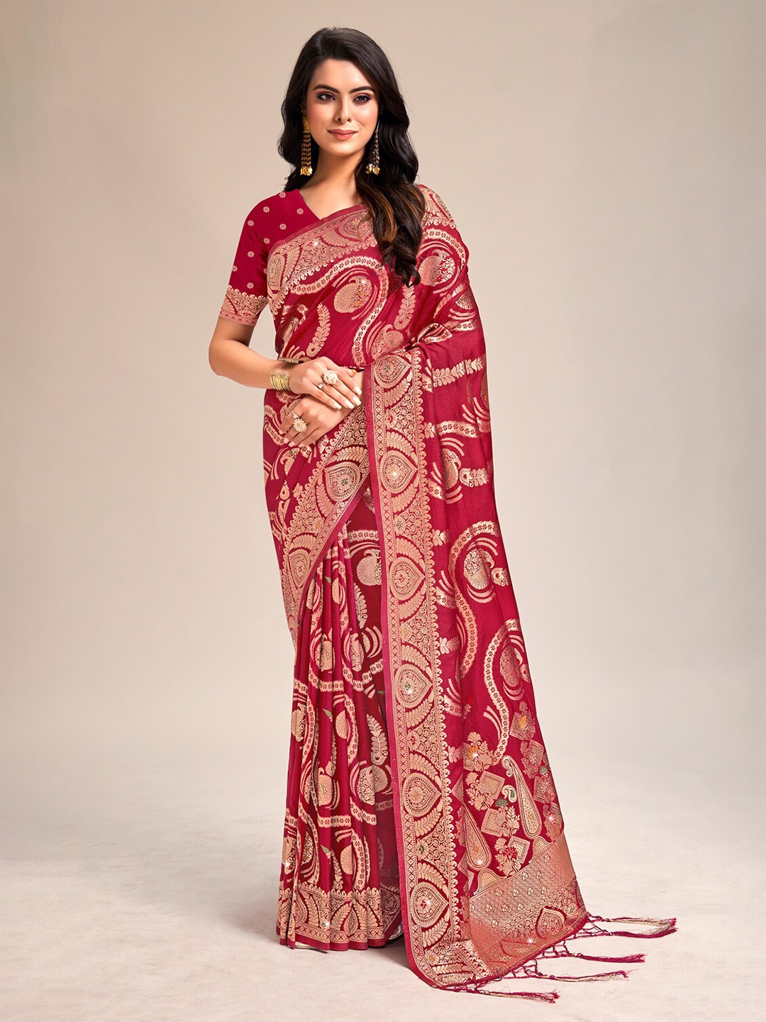 

Ishin Ethnic Woven Design Zari Banarasi Saree, Red