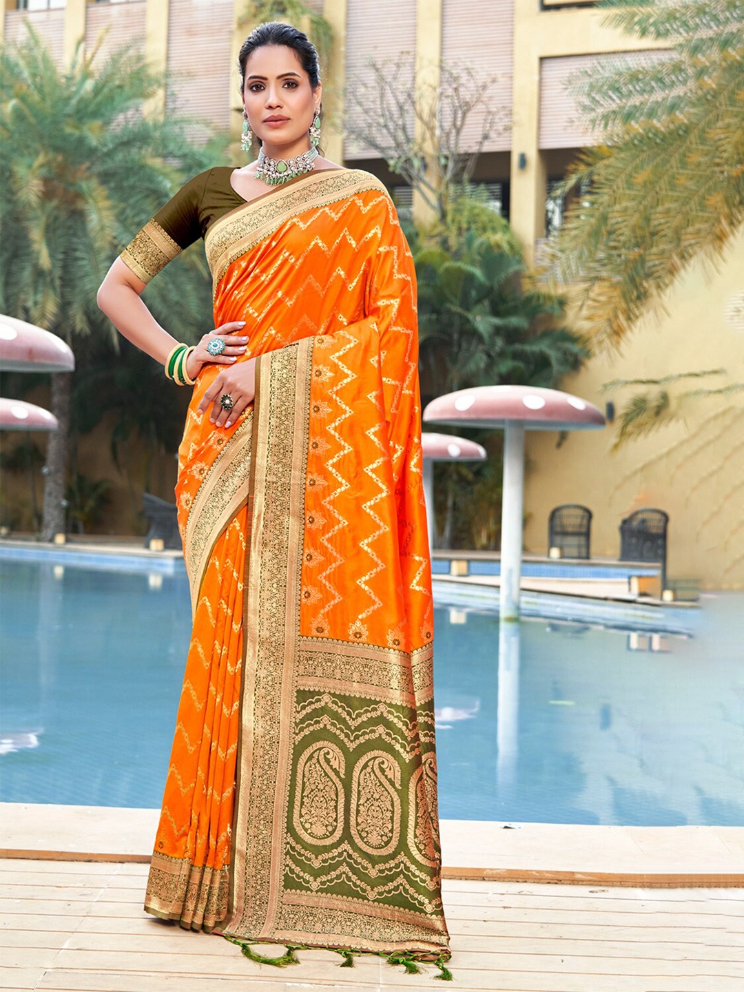 

Ishin Woven Design Zari Banarasi Saree, Orange