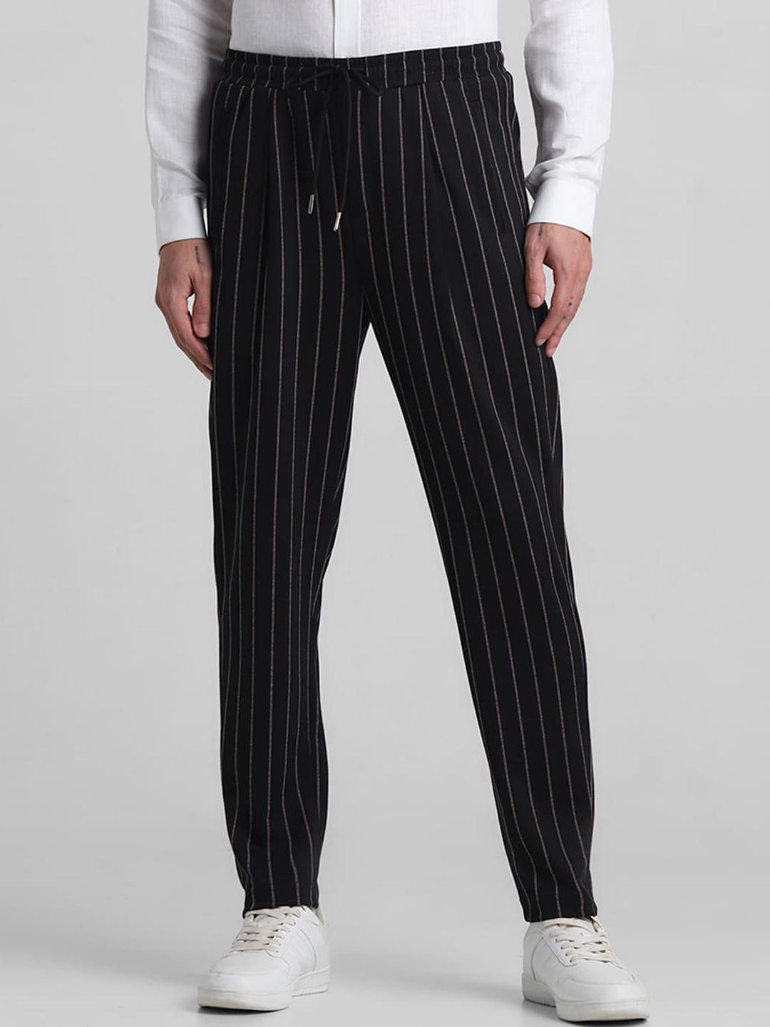 

Jack & Jones Men Striped Slim Fit Trousers, Black