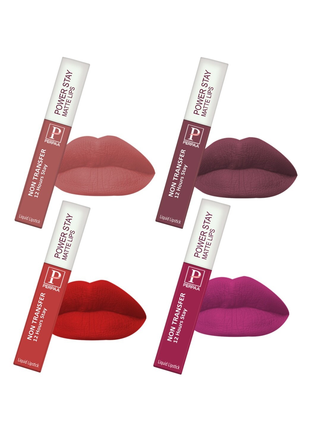 

PERPAA Power Stay Set Of 4 Liquid Matte Lipstick - 5ml Each -Red-Pink-Nude-Mauve, Multi