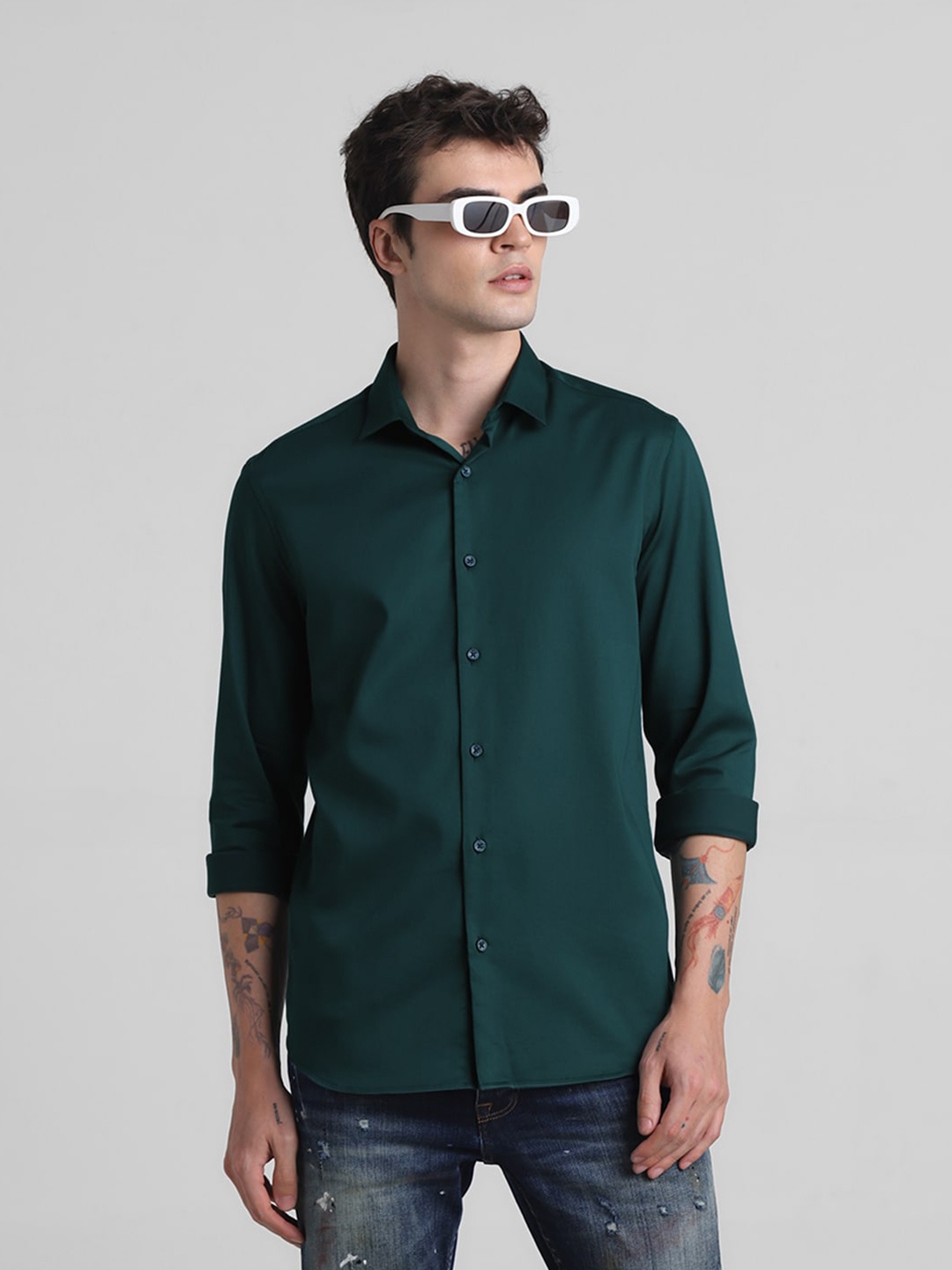 

Jack & Jones Men Slim Fit Opaque Casual Shirt, Green