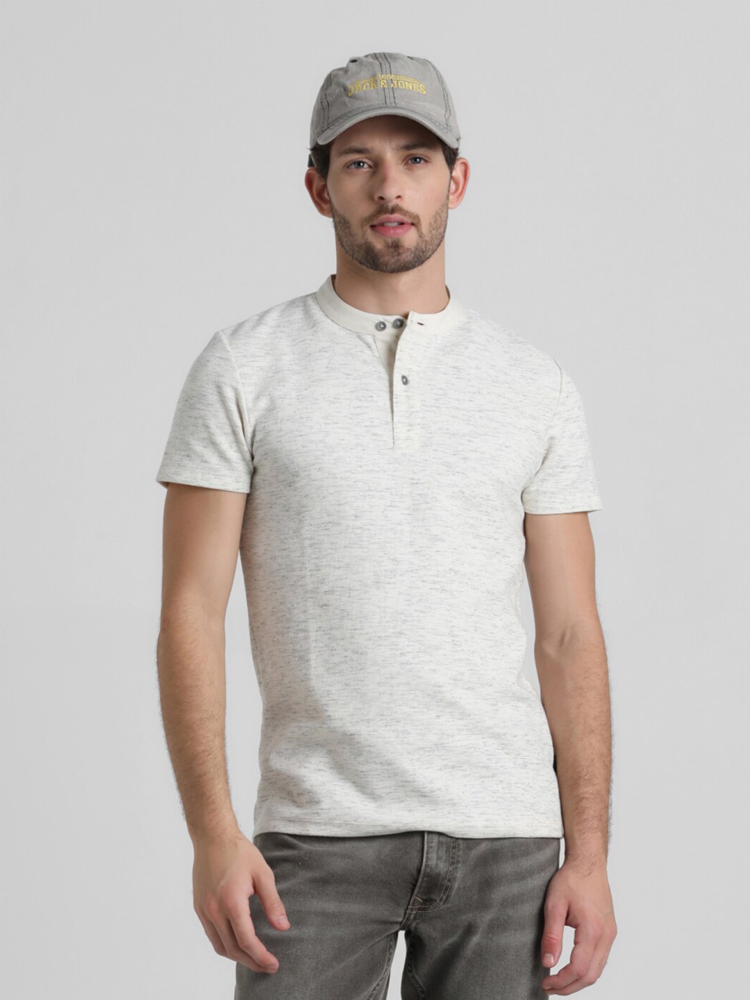 

Jack & Jones Men Henley Neck Pockets Slim Fit T-shirt, White