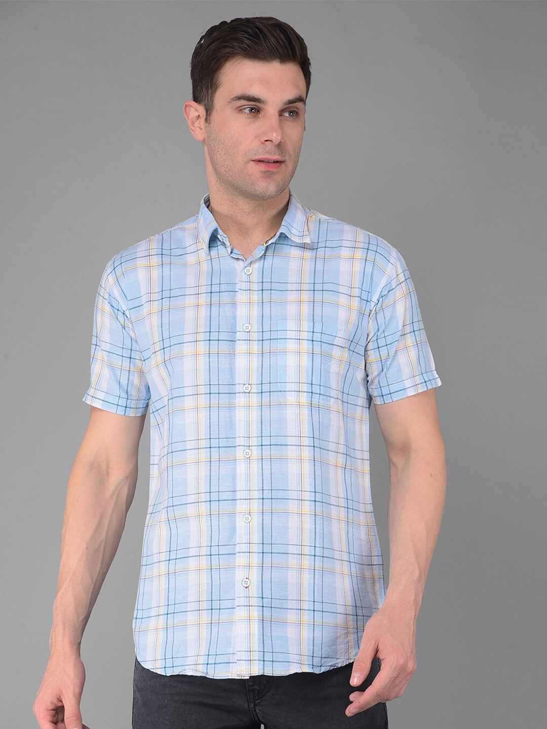 

COBB Men Slim Fit Opaque Checked Casual Shirt, Blue