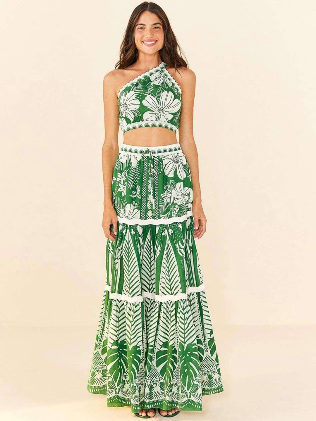 

Addery Printed Top With Skirt Swimwear Cover Up Set, Green