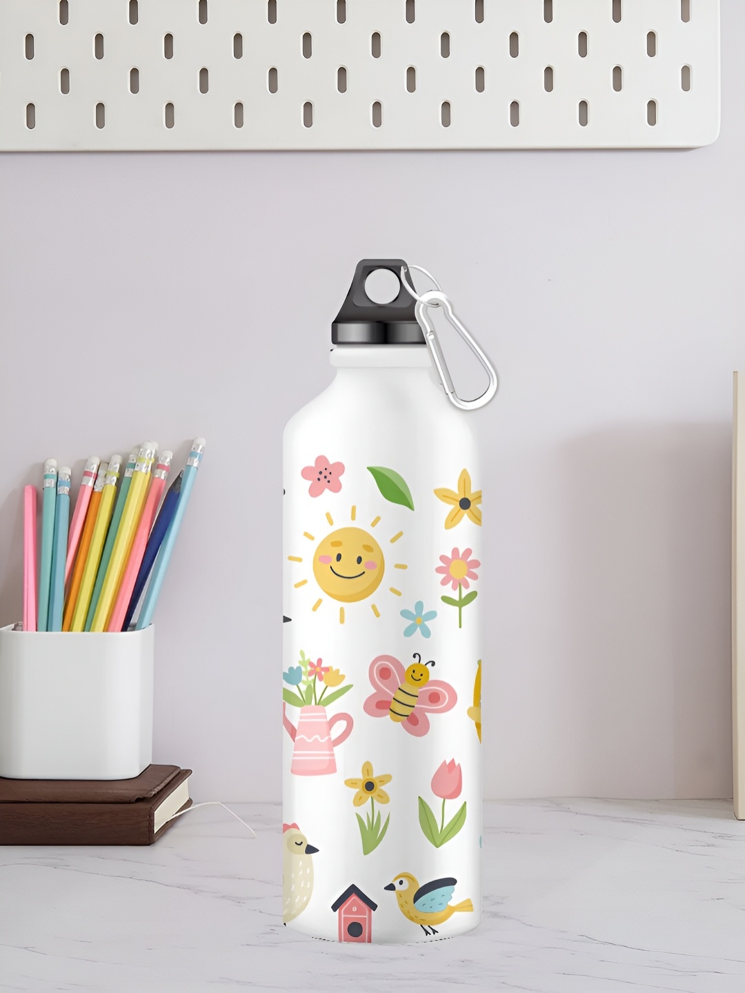 

DecorTwist White & Yellow Abstract Printed Stainless Steel Water Bottle 500 ml